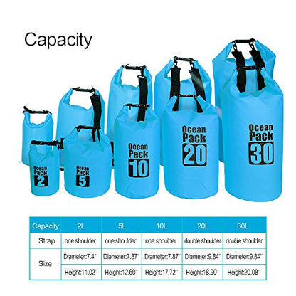 Dry Sack/Floating Waterproof Bag 2L/5L/10L/20L/30L for Boating, Kayaking, Hiking, Snowboarding, Camping, Rafting, Fishing and Backpacking - color: Blue, size: 10L