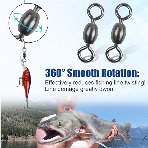 Fishing Barrel Swivel 100pcs Swivels Fishing Tackle Fishing Crane Swivels Stainless Steel High Strength Barrel with Solid Ring Fishing Line Connector for Saltwater Freshwater 30LB-96LB - size: 6#-100PCS