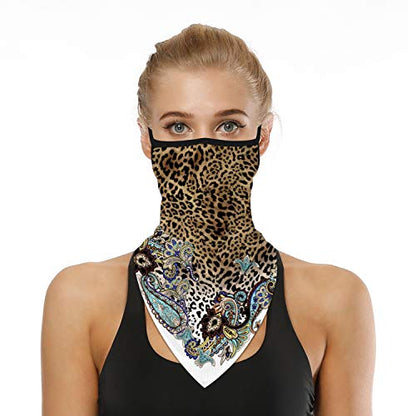 YAYOUREL Neck Gaiter Face Mask Bandanas for Men Women UV Face Scarf Cover Ear Loop Hole Facemask for Fishing Running Cycling - color: Brown White