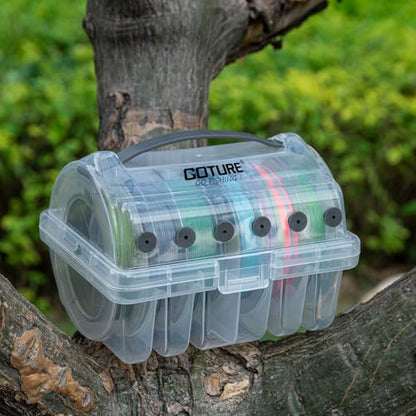 Goture Fishing Line Storage Box 1/2Pcs, 6(2 Large + 4 Standard) Slots Fishing Line Case, PP Clear Visibility Fishing Line Organizer, Silicone Holes Line Spool Box - style: 4Pcs - 6 Slots Spool Storage Box