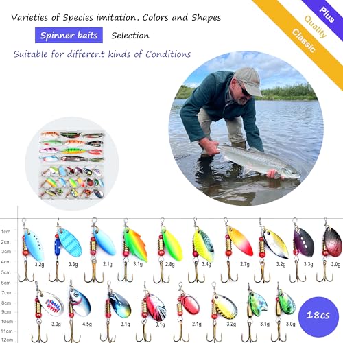 EXAURAFELIS 10/30pcs Fishing Lure Spinnerbait with Feathered Treble Hooks Rooster Tail Fishing Lures Spoon Lures for Bass Salmon Trout Spinner Baits with Tackle Box - color: 30pcs spinnerbaits & spoon lures
