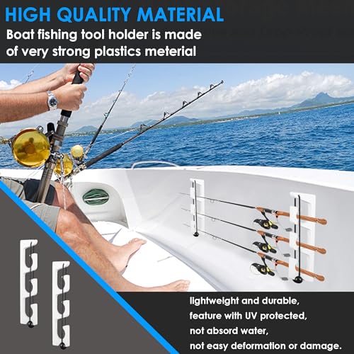 Horizontal Fishing Rod Holder, White Plastic Wall Mounted Fishing Rod Rack, Fishing Pole Holders for Boat, Garage, Pack of 2