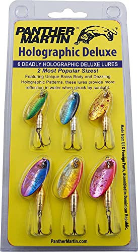 Panther Martin Fishing Lures 6-Pack All Time Greatest Fish Catcher World Famous Spinning Lures in Value Kit Spinners for Trout, Salmon, Panfish, Bass, Crappie & Perch - style: Holographic Deluxe