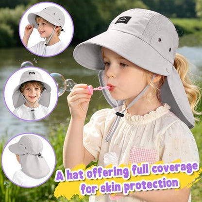 Kids Sun Hat with Detachable Neck Flap for Boys & Girls Wide Brim Fishing Hat for Kids Water Resistant UV Protection - color: 1 Pack-light Gray