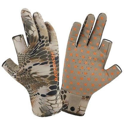 BASSDASH Unisex Fingerless Camo Hunting Gloves for Men's Women's Early Season Warm Weather UPF 50+ Lightweight Fishing Photography HG03 - color: Highland Ⅲ, size: Medium