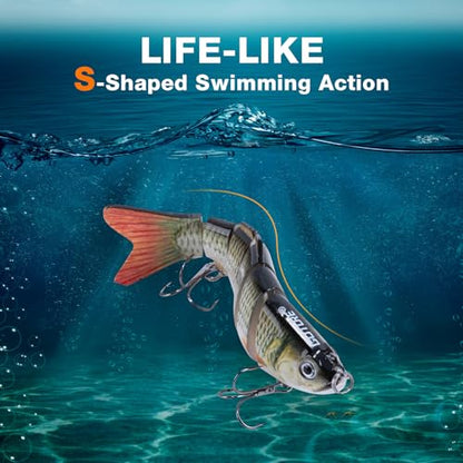 Goture Bass Fishing Lures, Lifelike Jointed Swimbait for Bass Trout Walleye Crappie Pike, Slow Sinking Segment Swimming Bait Fishing Lures for Freshwater and Saltwater, Gifts for Men - color: E1:6pcs Bass Lures with 20pcs Snaps