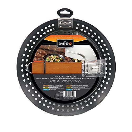 12" Non-Stick Grilling Skillet with Removable Handle - Large Grill Pan & Deep Fryer Strainer Basket for Seafood & Vegetables - Indoor & Outdoor BBQ Grill & Restaurant Use by Mr. Bar-B-Q 06750X - size: 12x12 Inch