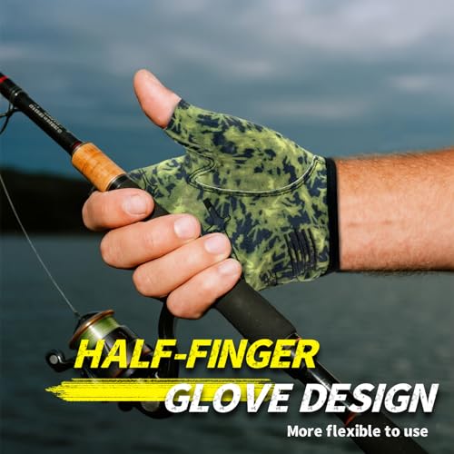 Stubby Fingerless Fishing Gloves Men - Lightweight Breathable Anti-Slip Kayak Gloves Women for Kayaking, Sailing,Paddling,Rowing - color: Camouflage green, size: Large-X-Large