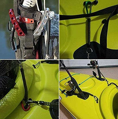 Pack of 6 Black Coiled Fishing Lanyard with Carabiner Fishing Ropes Secure Pliers Lip Grips Tackle Fish Tools
