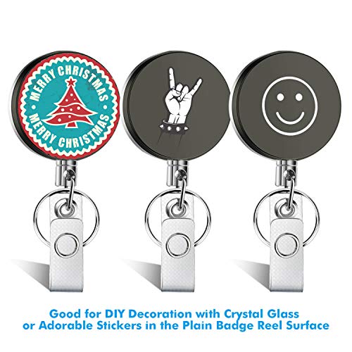 Selizo 4 Pieces Retractable Badge Holder ID Badge Holder Heavy Duty Badge Reel with Keychain Ring Clip for ID Key Card Badge - color: Black