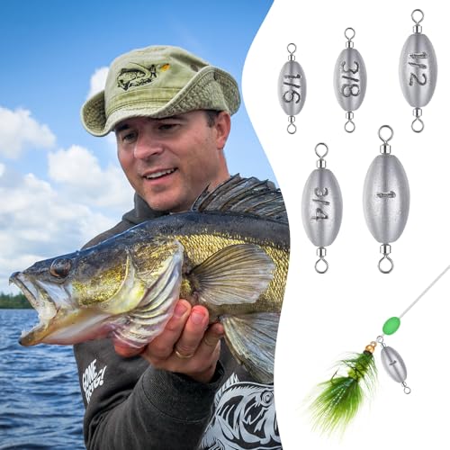 78 Pcs/Box Fishing Weights Inline Weights Trolling Sinkers Swivel Weights with Inner Swivel for Ocean Saltwater Surf Bass Fishing Casting Gear Tackle 1/6 Oz, 3/8 Oz, 1/2 Oz, 3/4 Oz, 1 oz