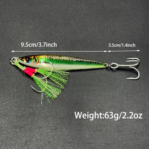 Ice Fishing Lures, Metal Jig Lures, Hard Baits for Bass, Saltwater Jigging Lures, Slow Pitch Jig Catch More Fish, Durable and Well-Made Bass Trout Tuna Lures with VMC Hooks (AH9563)