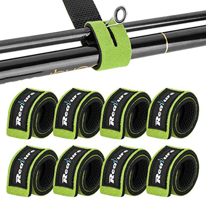 Realure 8 Pcs Fishing Rod Straps Adjustable Neoprene Ties Elastic Fishing Rod Tackle Belt Ties Casting Rod Straps for Fixed Casting Rods & Spinning Rods & Fly Rods Wrap Protectors - color: Green
