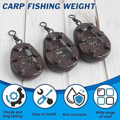 Carp Fishing Weight Sinkers,Coated Tapered Flat Pear Carp Fishing Sinkers with Rolling Swivel Carp Coarse Fishing Gear Tackle 2oz 2.5oz 3oz 3.5oz 4oz - size: 2.5oz-6pcs, style: Flat Pear Shape