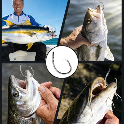Circle Hooks with Line Groove,Big Game Heavy Duty 5X Strong Fishing Hooks,High Carbon Alloy Steel Live Bait Fish Hooks for Saltwater Freshwater Tuna, Marlin,Shark, Catfish Size 6/0-12/0 - size: 11/0_3pcs