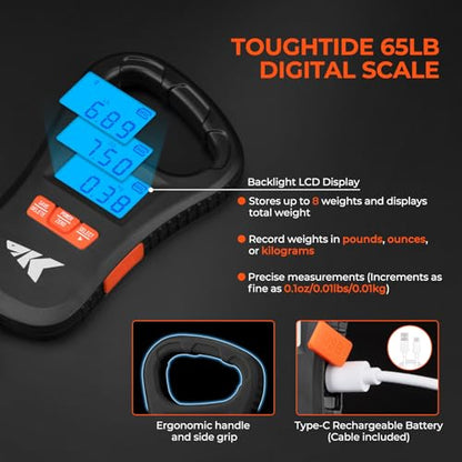 KastKing ToughTide Fishing Scale, USB Charging, 65lb Capacity, Ultra-Thin Digital Fish Scale, LCD Display, Ergonomic Handle, Fish Scales Digital Weight, Fishing Accessories for Men - color: E: 5pc Fishing Scale Kit
