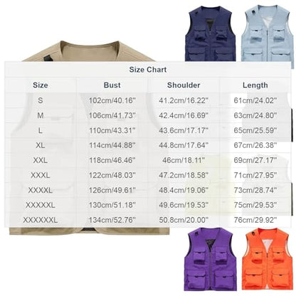 Men's Outdoor Fishing Vest Multi-Pocket Casual Lightweight Quick Dry Travel Photography Hiking Hunting Utility Vests - color: Light Blue, size: Medium