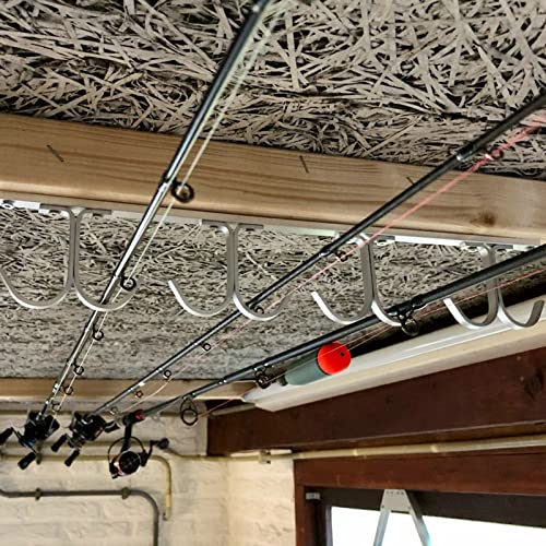 Fishing Rod Ceiling Rack Aluminum Alloy 8-Rod Fishing Pole Holder Organizer Storage for Garage & Cabin & Basement