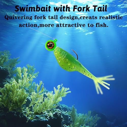 Split-Tail Crappie Lures - 24pcs Soft Plastic Lures for Bluegill, Panfish, Trout, Bass - color: Bright Green