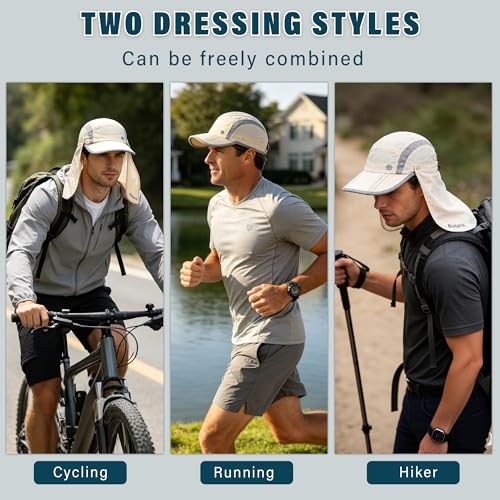 Fishing Hat with Removable Neck Flap, Foldable Sun Protection Baseball Cap - color: Beige