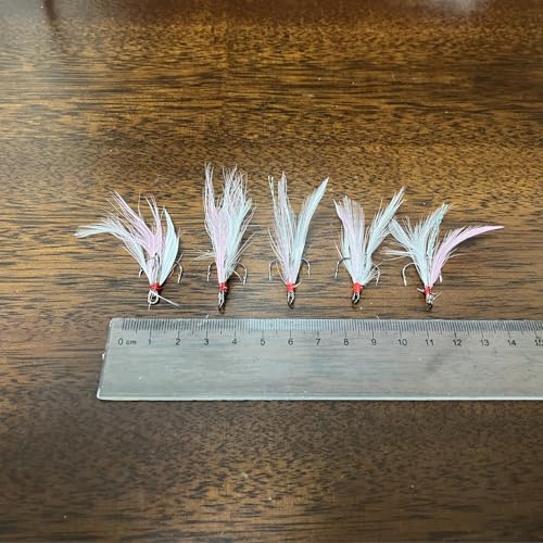 20Pcs Treble Fishing Hooks with Feather Size Stainless Steel Barbed Sharp Triple Fishhook with Box for Saltwater Freshwater - color: 20pcs-Pink White Feather, size: 6#