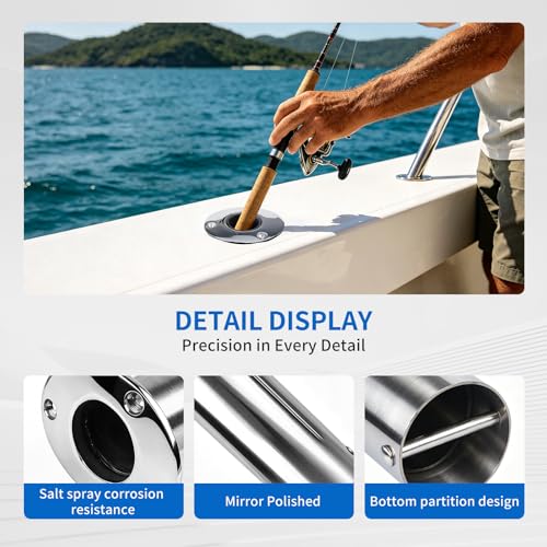 2 Pack Fishing Rod Holders for Boat, 316 Stainless Steel, 3 Angles (15°/30°/90°) Flush Mount, Heavy Duty Saltwater Corrosion Resistant with Thickened Nylon Nesting & Stopper Pin - style: 90 Degree