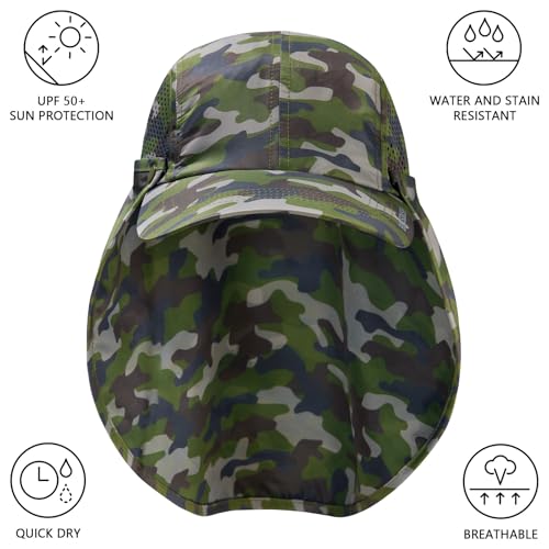 BASSDASH UPF 50+ Foldable Fishing Hat Baseball Cap with Removable Neck Flap Portable for Men Women Golf Hiking - color: Army Green Camo With Unfoldable Brim