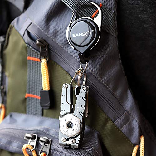 SAMSFX Fishing Tungsten Line Cutter with Zinger Retractors, Fishing Pliers Cutters, Knot Tying Tool, Hook Eye Cleaner, Hook Sharpener - color: A: Gray Line Cutter With Retractor