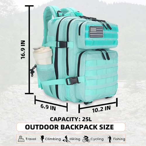 Lovelinks21 25L Tactical Backpack for Men and Women Military Backpack Small Assault Pack Molle Backpack Bug Out Bag Travel Rucksack Daypack (Mint Green) - color: Mint Green