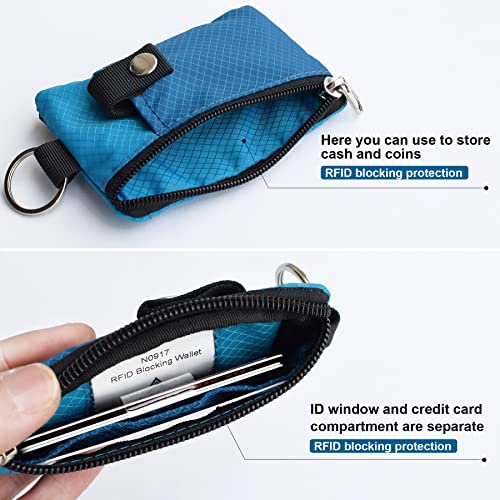 CHENSPRX Minimalist RFID Blocking Small Wallet with ID Window,WaterResistant Zip Id Case Wallet with Lanyard Keychain for Cards,Cash,Travel,Women,Men - color: ElectricBlue+SkyBlue