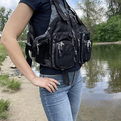 Raprance Fly Fishing Vest Backpack - Adjustable Lightweight and Quick-Dry, with 17 Pocketsfor Trout Bass Saltwate - color: Fv01-black