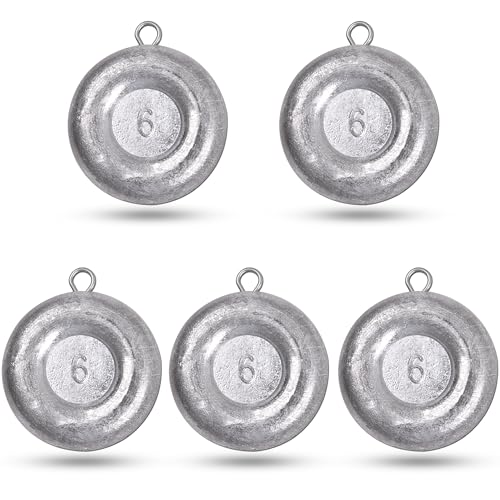 Disc Sinkers Fishing Weights, Flat Coin Sinkers Saltwater Surf Fishing Weights for Catfishing Drifting Trolling Bottom Saltwater Fishing Tackle 1oz 2oz 3oz 4oz 5oz 6oz 8oz - style: 6 Ounce, 5 Pack