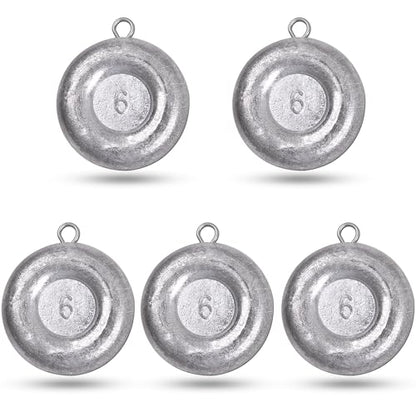 Disc Sinkers Fishing Weights, Flat Coin Sinkers Saltwater Surf Fishing Weights for Catfishing Drifting Trolling Bottom Saltwater Fishing Tackle 1oz 2oz 3oz 4oz 5oz 6oz 8oz - style: 6 Ounce, 5 Pack