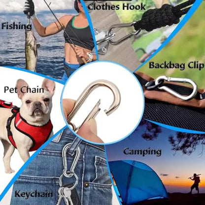 Black & Silver Zinc-Galvanized Heavy Duty Bushcraft Carabiner Spring Snap Clip Link Hooks 200-500lb Load 2, 6 & 12 Packs - color: 5cm (2.0in) Silver 2 Pack
