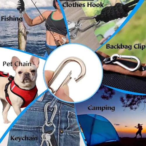 Black & Silver Zinc-Galvanized Heavy Duty Bushcraft Carabiner Spring Snap Clip Link Hooks 200-500lb Load 2, 6 & 12 Packs - color: 8cm (3.15in) Silver 2 Pack