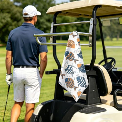 Fish Bubbles White Print Magnetic Golf Towel for Golf Bags Microfiber Golf Accessories for Women Men with Carabiner Clip Attaches to Clubs and Carts, 17.7"x17.7"
