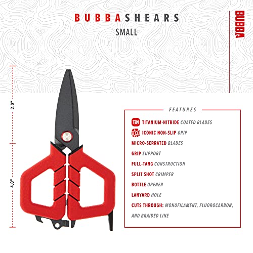 BUBBA Small Shears Fishing Tool With Micro-Serrated Blades & Split Shot Crimp Tool - Bottle Opener & Lanyard Hole - size: Small