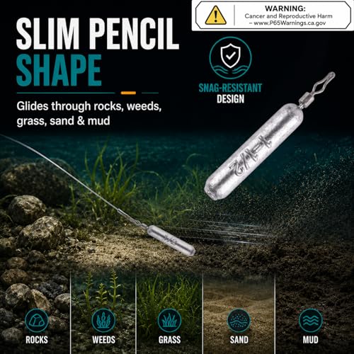Pencil Drop Shot Weights, 24pcs/36pcs 3 Sizes/5 Sizes Lead Sinkers with Double Wire Loop Swivels, Heavy Rig Sinkers for Deep Water Bass Fishing, Freshwater Drop Shot Rig with Storage Box - size: 36 PCS/ 5 Sizes