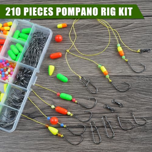 Pompano Rigs Making Kit Surf Fishing Rig Saltwater Fishing Accessories Bottom Rig Parts Pompano Snell Floats Fishing Beads Circle Hooks Fishing Swivels Duo Lock Snaps Pompano Rigs for Surf Fishing
