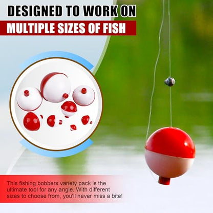 Fishing Bobbers Hard ABS Bobbers Snap-on Fishing Floats Push Button Round Buoy Float Bobbers for Crappie Panfish Walleyes Red and White 0.75"/1"/1.25"/1.5"/1.75"/2"/2.5" - size: 1.0inch - 20pcs
