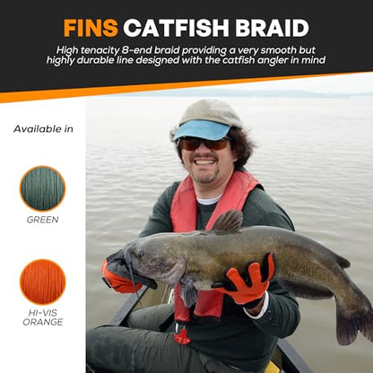 FINS Catfish Braided Fishing Line 8-Strand High Tenacity PE, Made in USA - color: Dark Green, size: 1500 Yards
