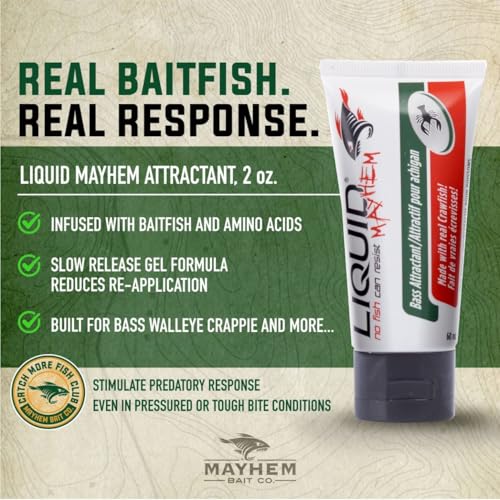 Liquid Mayhem Bass Fish Attractant Gel 60 ml / 2 oz · 60 Uses – Real Anchovy Bait & Aminos | UV-Enhanced Long-Lasting Gel – All Lure Types - size: 1-Pack