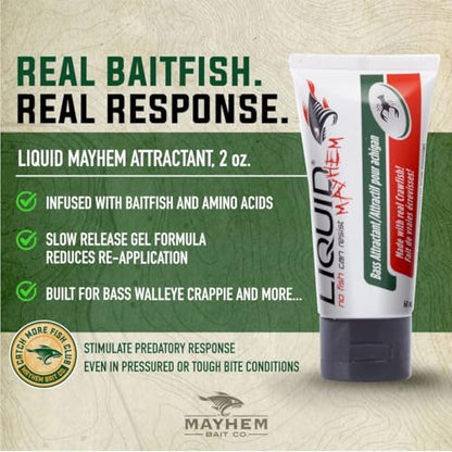 Liquid Mayhem Bass Fish Attractant Gel 60 ml / 2 oz · 60 Uses – Real Anchovy Bait & Aminos | UV-Enhanced Long-Lasting Gel – All Lure Types - size: 2-Pack