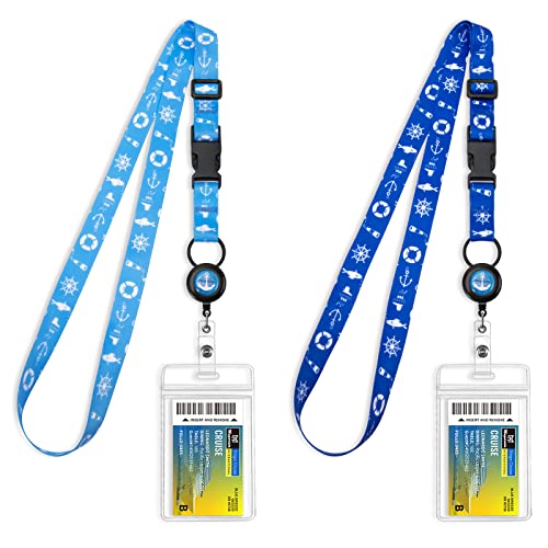 MNGARISTA Cruise Lanyards, Adjustable Lanyard with Retractable Reel, Waterproof ID Badge Holder for All Cruises Ships Key Cards, 2pack - color: Ocean Park