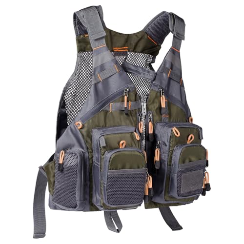 BASSDASH Strap Fishing Vest Adjustable for Men and Women, for Fly Bass Fishing and Outdoor Activities - color: Army Green