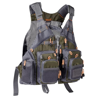 BASSDASH Strap Fishing Vest Adjustable for Men and Women, for Fly Bass Fishing and Outdoor Activities - color: Army Green