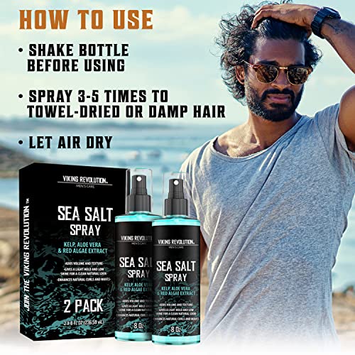 Viking Revolution Sea Salt Spray for Hair Men - Hair Texturizing Sprays with Kelp, Aloe Vera & Red Algae Extract - Surf Sprays to Add Volume and Texture- Sea Salt for Men Beach Hair Spray (2 pack) - size: 8.8 Fl Oz (Pack of 2), style: Sea Salt Spray