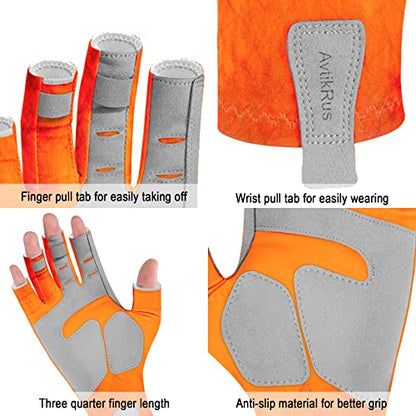 EDSRDUX UPF 50+ Fishing Gloves for Men Women, Long Cuff Fingerless Sun Gloves, Breathable Kayaking Sailing Sunscreen Gloves - color: Red Fire, size: X-Large