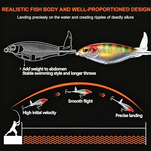 3Pcs Topwater Plopper Fishing Lures, Top Water Bass Fishing Lures for Freshwater, Floating Propeller Topwater Lures Gear Loud Swinging and Vibrating for Bass Walleye Trout Crappie