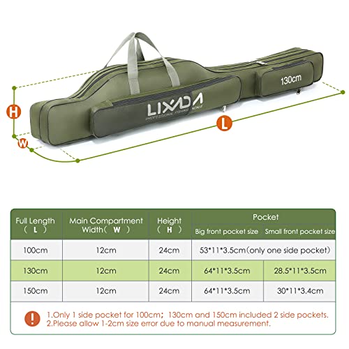 Lixada Fishing Rod Case, Portable Folding Fishing Rod Case Fishing Pole Reel Storage Bag Fishing Gears Organizer